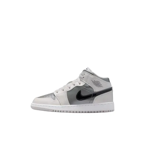 Jordan Air Jordan 1 MID Топ Детские Баскетбольные Кроссовки Белый Серый Детский