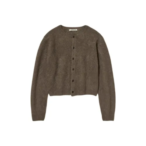 Auralee FW25 GARMENT DYED Малыш Альпака Мех KNIT Круглый вырез Кардиган Свитер Женские