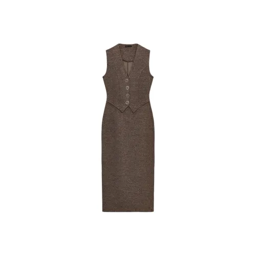 ZARA Зебра с принтом коричневый женские платья без рукавов