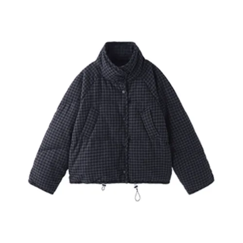 PZGE Синий Воротник-стойка Укороченный Пуховик Женские Пуховики (пуховики)