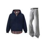 Темно-синий синий свитшот + дымчато-серые расклешенные джинсы