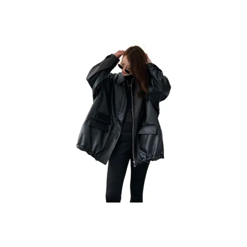 STYUW Черные Женские Кожаные Куртки