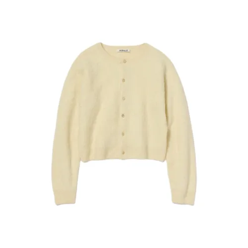 Auralee FW25 GARMENT DYED Малыш Альпака Мех KNIT Круглый вырез Кардиган Свитер Женские