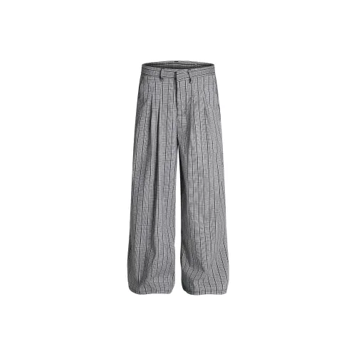 KAIZZGAO Gray Plaid Color Men's Casual Pants KAIZZGAO Серый Клетка Цвет Мужские Повседневные Брюки