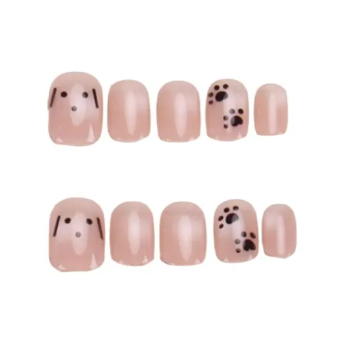 T Z Щенок Paw Принт Стеклянные бусины False Nail Укороченный Круглый Короткий Нюдовый Градиентный Flashing