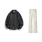 Черная рубашка с длинным рукавом + штаны цвета экрю