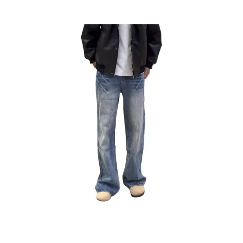SOUL WORKER Винтажные синие унисекс джинсы