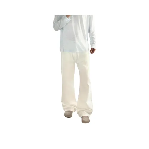 DUATOGE Pure White Semi Elastic Waist Men's Jeans