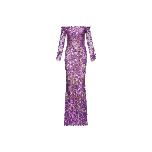 Oscar De La Renta SS24 Длинное платье с длинными рукавами женское фиолетовое