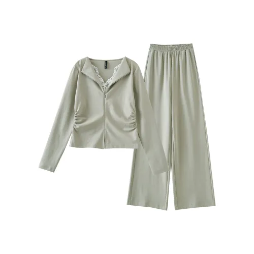 OUNIXUE Светло-серый зеленый Женские Повседневные костюмы
