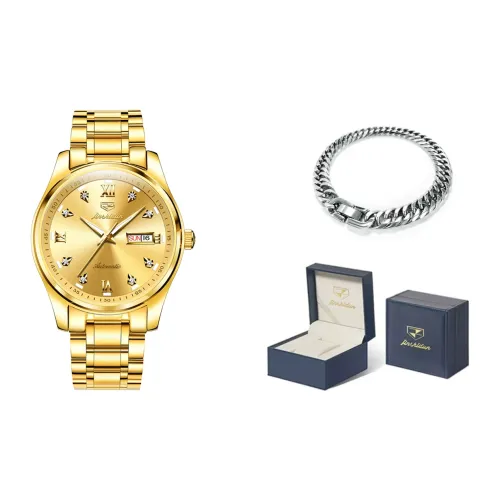 Jin Shi Dun Механический механизм ремешок из нержавеющей стали мужские часы черный циферблат