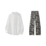 Белый топ + зеленые камуфляжные штаны