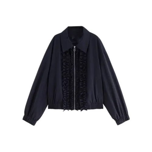 HDFULERN Куртка Женская Эксклюзивный Дизайн Рюш Короткий Пальто Женское AUTUMN Мода Элегантность Отложной Воротник Утягивающий Топ