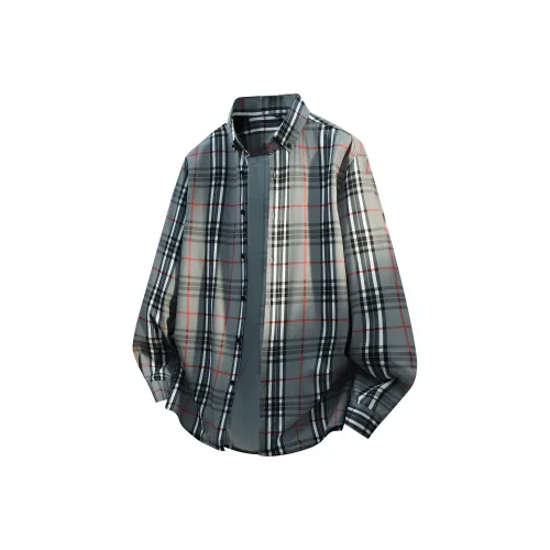 PASOK Клетчатая Длинная Рубашка с Длинными Рукавами Мужская