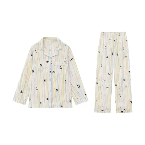 PLAN IN Cute Stripes Panda Women's Pajama Sets PLAN IN Милый Полосы Панда Женские Пижамные Комплекты