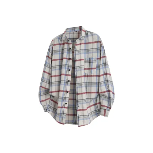 PASOK Клетчатая Длинная Рубашка с Длинными Рукавами Мужская