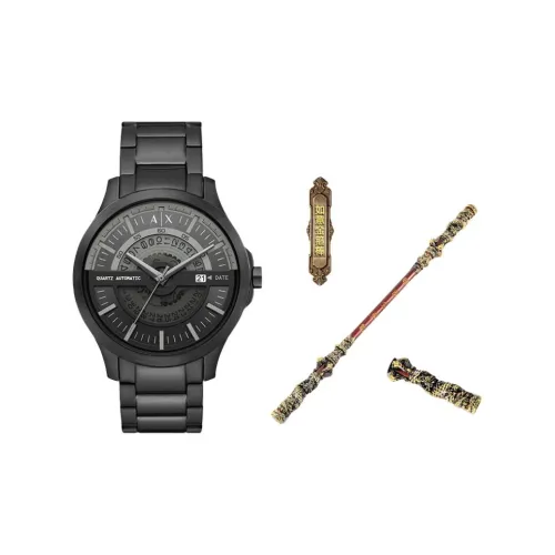 ARMANI EXCHANGEAE Darth Vader ARMANI Наручные часы KINETIC Кварцевый механизм Нержавеющая сталь Ремень Черный циферблат Мужские часы