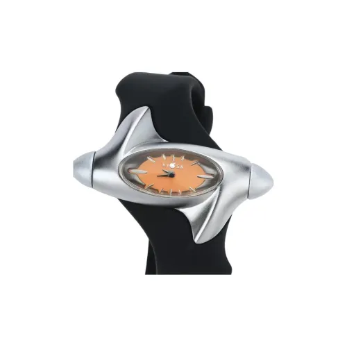 KIOSK Серебряный Роскошный Американский Кварц Механизм Резиновый Ремешок Часы Унисекс Желтый Циферблат