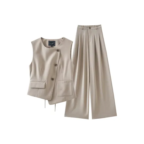 OUNIXUE Khaki Женские Повседневные Костюмы