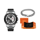 MF0237G Черный корпус, белый циферблат, стальной браслет [Кубинский браслет - праздничная коробка комплект]