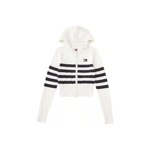 Tommy Hilfiger TJW Stripe ZIP THRU Значок Капюшон Трикотаж Женская Белая