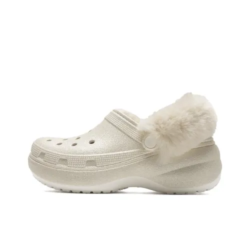 Crocs Cls Платформа Утепленные Блестящие Розовые Cg Сабо Женские Белые