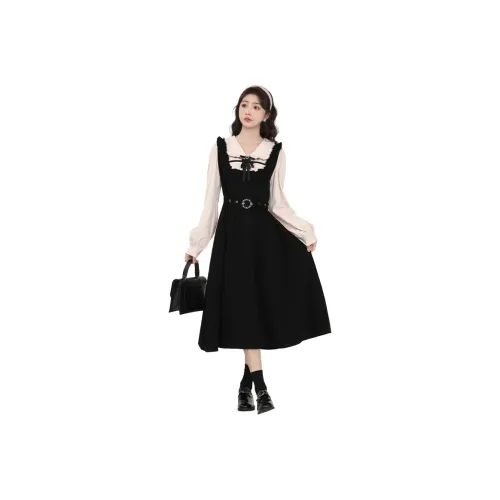 QIAOMONVHAI Длинное платье с длинными рукавами женское