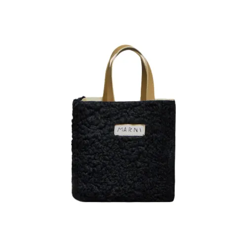 MARNI Museo Овечья шерсть с телячьей кожей Одно плечо Сумка Мини Женская Черный и Бежевый