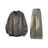 Комплект (Темно-серый топ + желтые грязные штаны)