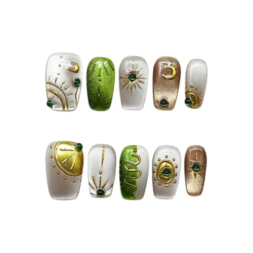 OEING Ручной работы Искусственные ногти с экзотическим премиум-сочувствием Короткий LADDER Многоцветный Jump Цвет Сияние