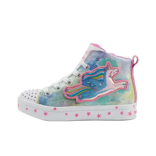 Skechers Twi Lites 2,0 Сияющие огни Устойчивые к истиранию Высокие кеды Детские Скейтбординг Розовый Многоцветный Подростки