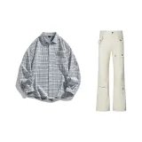 Белая длинная рубашка с длинными рукавами + штаны цвета экрю