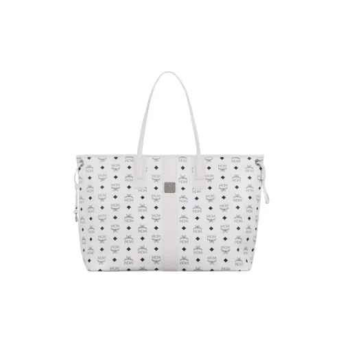 MCM Liz Visetos Холст Плечевая Сумка Большая Женская Белая