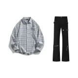 Белая длинная рубашка с длинными рукавами + черные штаны