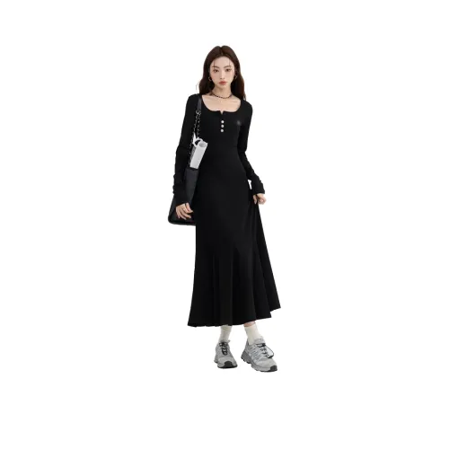 QIAOMONVHAI Длинное платье с длинными рукавами женское