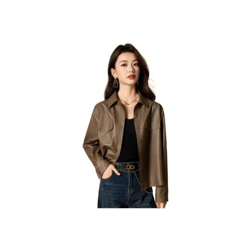 MEILANNI Кофе Женские Кожаные Куртки