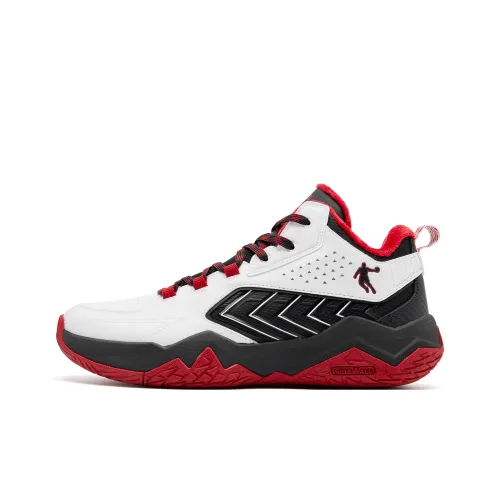 QIAODAN Slip-resistant Abrasion-resistant High Top Basketball Shoes Men's White Sports Style Red QIAODAN Противоскользящие Износостойкие Высокие Баскетбольные Кроссовки Мужские Белые Спортивный Стиль Красный