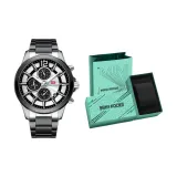 MF0237G Черный корпус, белый циферблат, стальной браслет