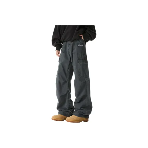 P8H9 Темно-серый [Бесплатно Съемный Тяжелый Полотенце Вышивка] Унисекс Карго Брюки