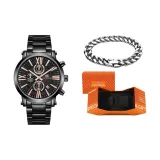 MF0219G Черный корпус, черный циферблат, стальной ремешок [Кубинский браслет - праздничная коробка комплект]