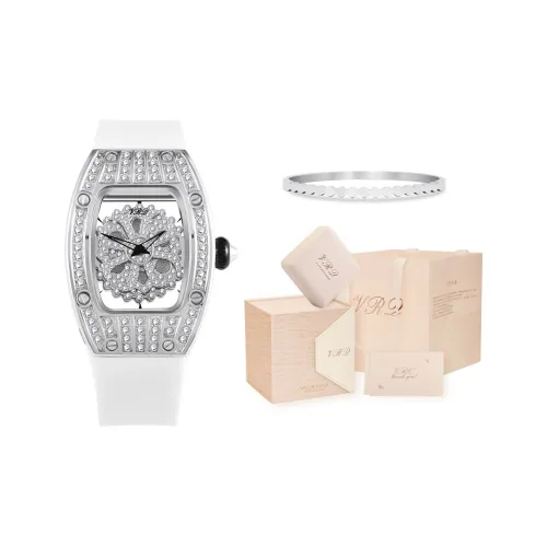 VRQ Кварцевый механизм резиновый ремешок женские часы циферблат с открытым механизмом