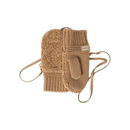 MIU MIU Шерстяные вязаные перчатки Женские Верблюжий коричневый