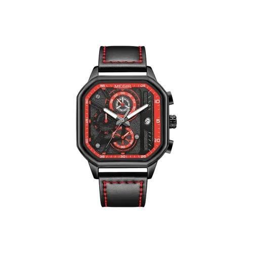 MEGIR Кварцевый механизм натуральная кожа ремень часы для мужчин черный циферблат модель ML8106G BKBK 1N8