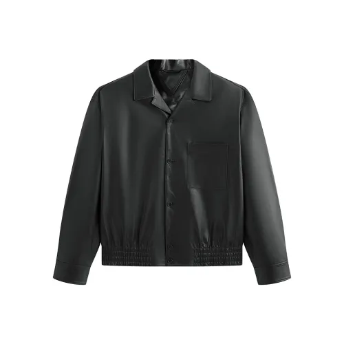 PEACEBIRD MEN Sharpness Кожа Куртка Козья кожа Укороченный Отложной воротник Натуральная кожа Куртка Мужская