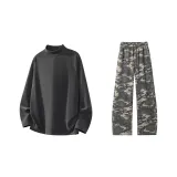 Темно-серый топ + зеленые камуфляжные штаны