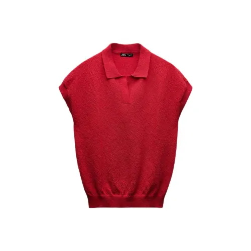 ZARA Женские майки темно-красного цвета