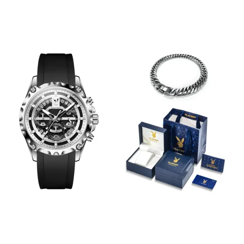 Playboy Кварцевый механизм силиконовый ремешок мужские часы черный циферблат