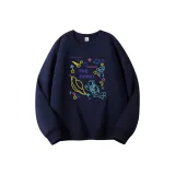 Темно-синий свитшот с круглым вырезом (тонкий) - многоцветный космонавт