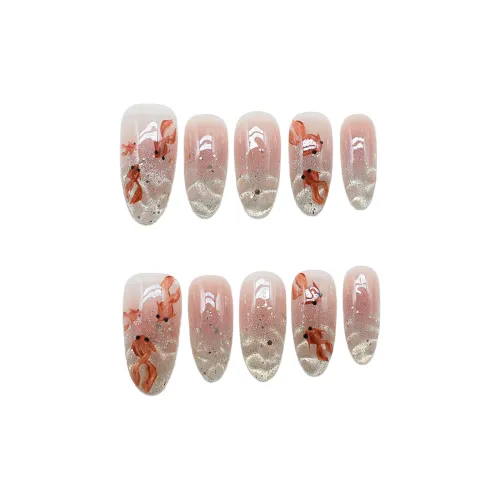 OEING Handcrafted False Nail Новогодний Edition Традиционный китайский стиль Карп кои Овал Многоцветный Градиентный Сияние