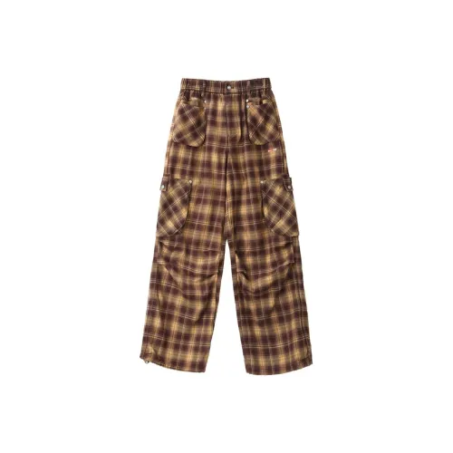 UIIJII Коричневый и Желтый Клетка Женские Повседневные Штаны